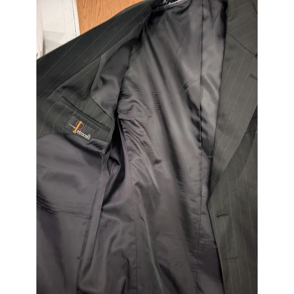 Vintage Petrocelli Black Stripe Wool Blend Men Blazer Sport Coat Jacket sz 42 R